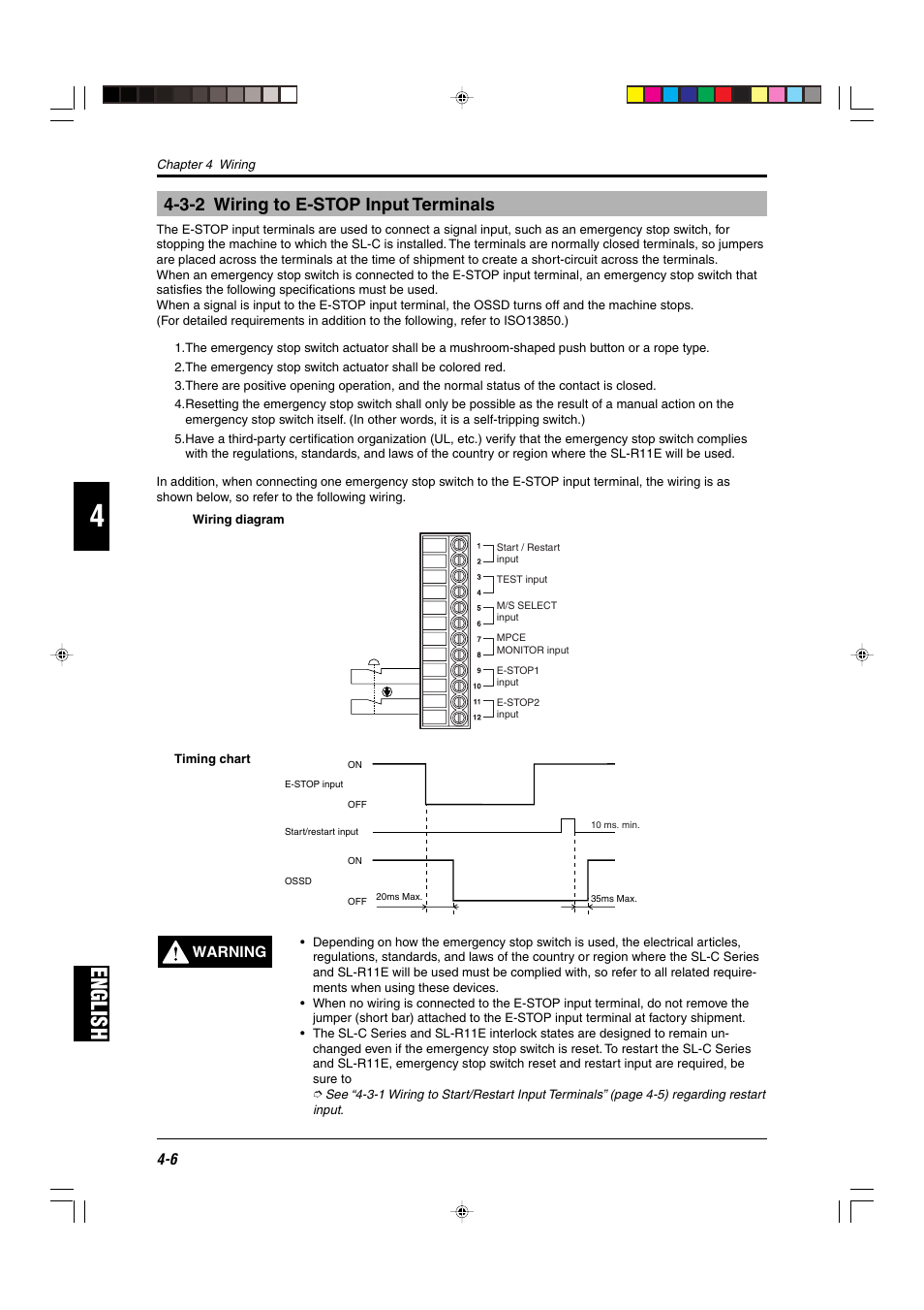 3-2 wiring to e-stop input terminals, English | KEYENCE SL-R11E User Manual | Page 32 / 46