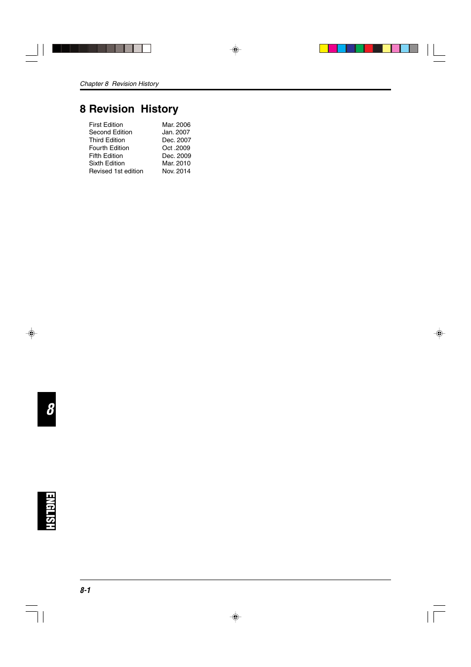 8 revision history, English | KEYENCE SL-R11E User Manual | Page 44 / 46