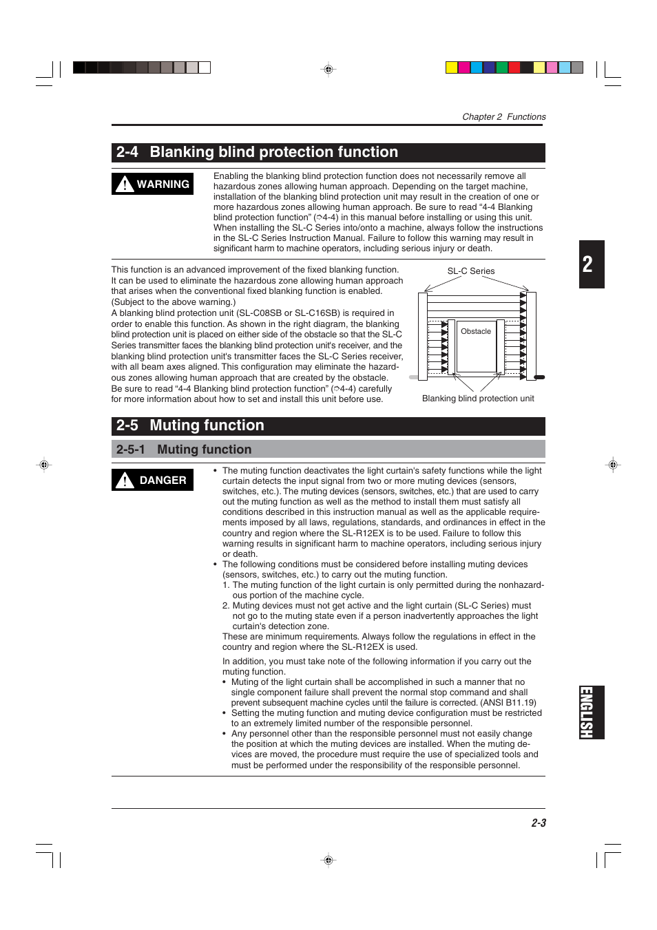 4 blanking blind protection function, 5 muting function, 5-1 muting function | English 2-4 blanking blind protection function | KEYENCE SL-R12EX User Manual | Page 19 / 76