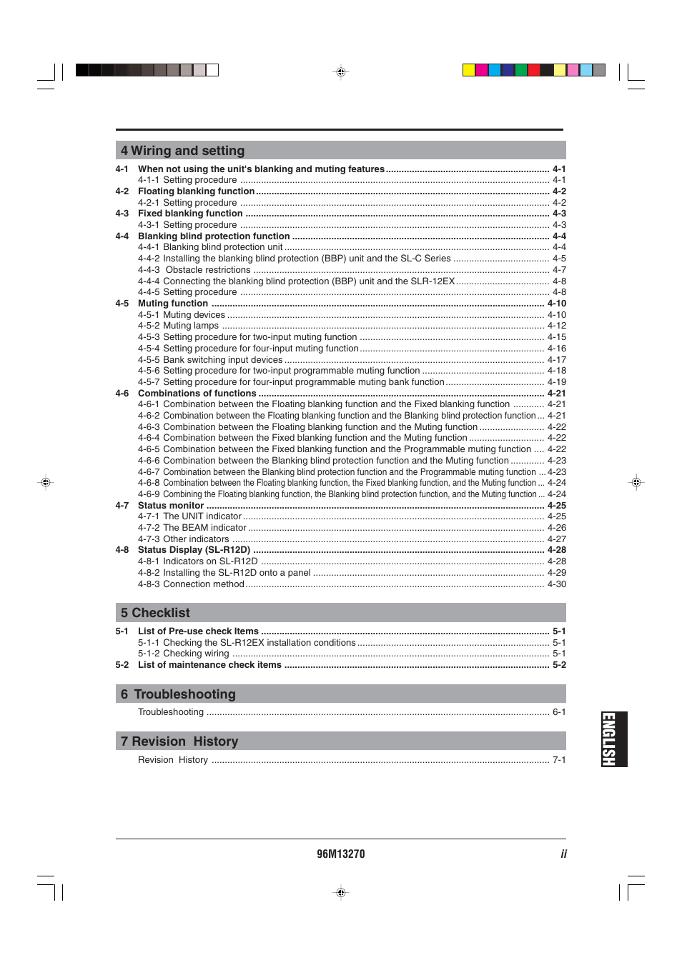 English, 4 wiring and setting, 5 checklist | 6 troubleshooting, 7 revision history | KEYENCE SL-R12EX User Manual | Page 3 / 76