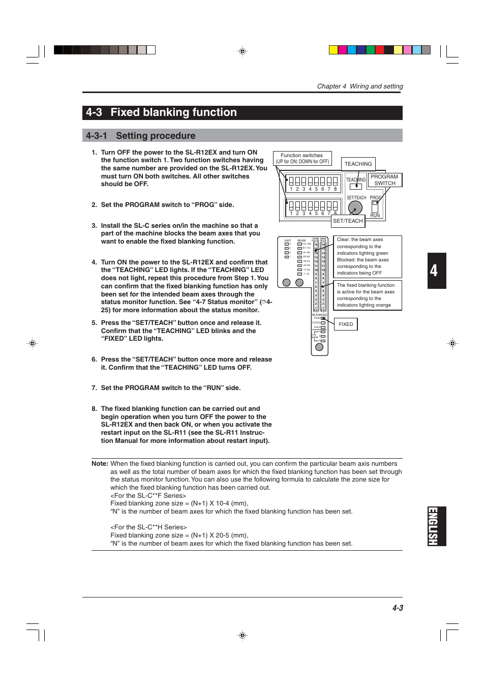 3 fixed blanking function, 3-1 setting procedure, English 4-3 fixed blanking function | Chapter 4 wiring and setting | KEYENCE SL-R12EX User Manual | Page 41 / 76