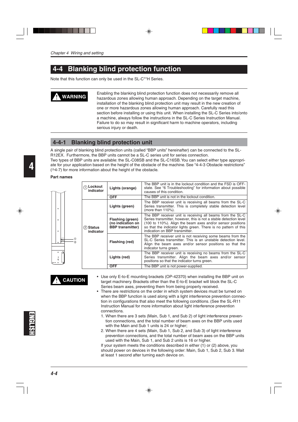 4 blanking blind protection function, 4-1 blanking blind protection unit, English | English 4-4 blanking blind protection function | KEYENCE SL-R12EX User Manual | Page 42 / 76