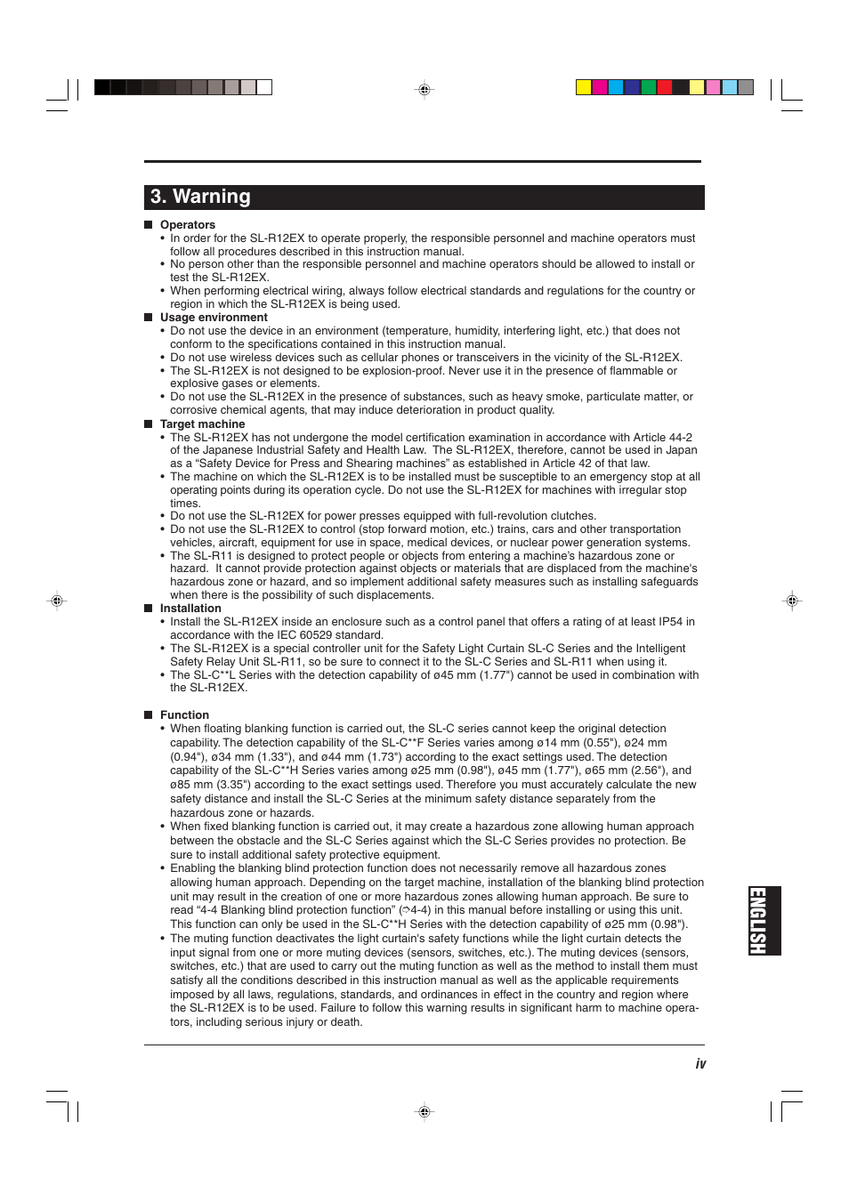 Warning, English 3. warning | KEYENCE SL-R12EX User Manual | Page 5 / 76