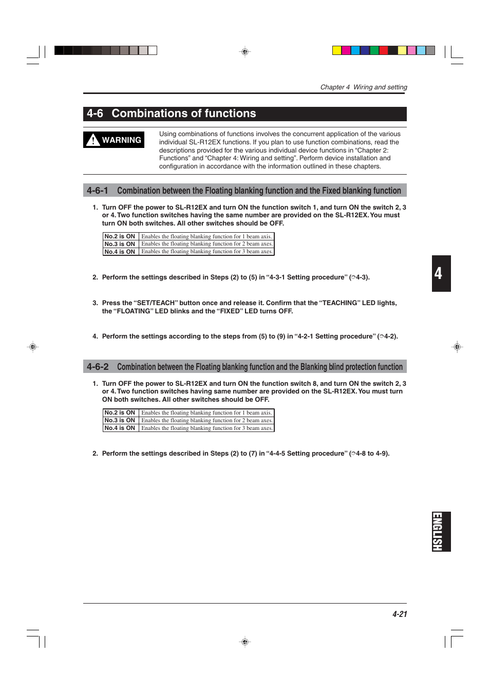 6 combinations of functions, English 4-6 combinations of functions | KEYENCE SL-R12EX User Manual | Page 59 / 76