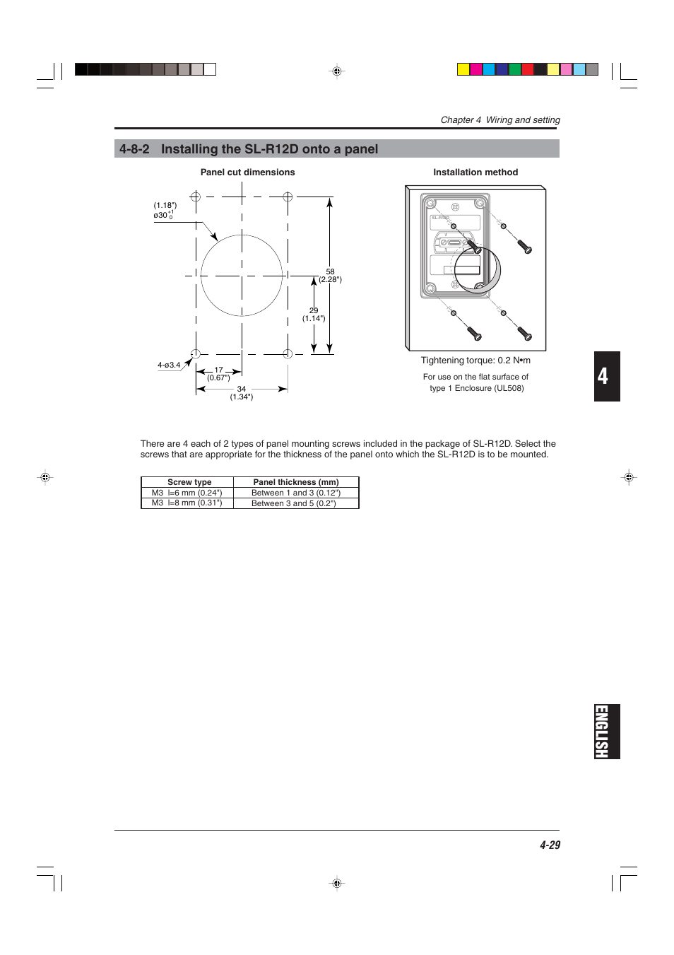 8-2 installing the sl-r12d onto a panel, English | KEYENCE SL-R12EX User Manual | Page 67 / 76