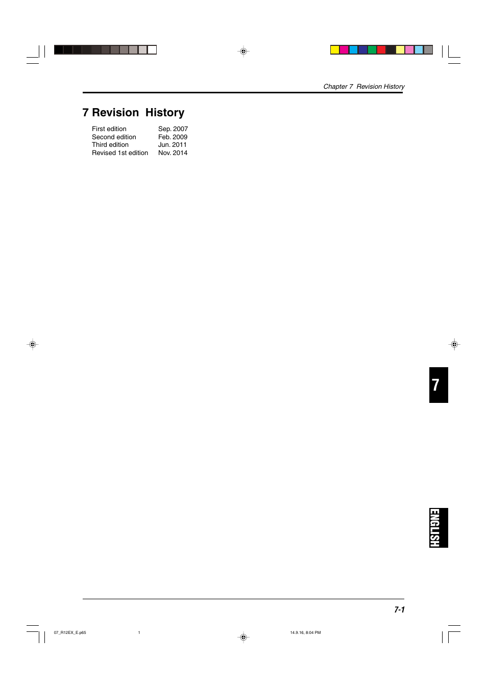 7 revision history, English | KEYENCE SL-R12EX User Manual | Page 73 / 76