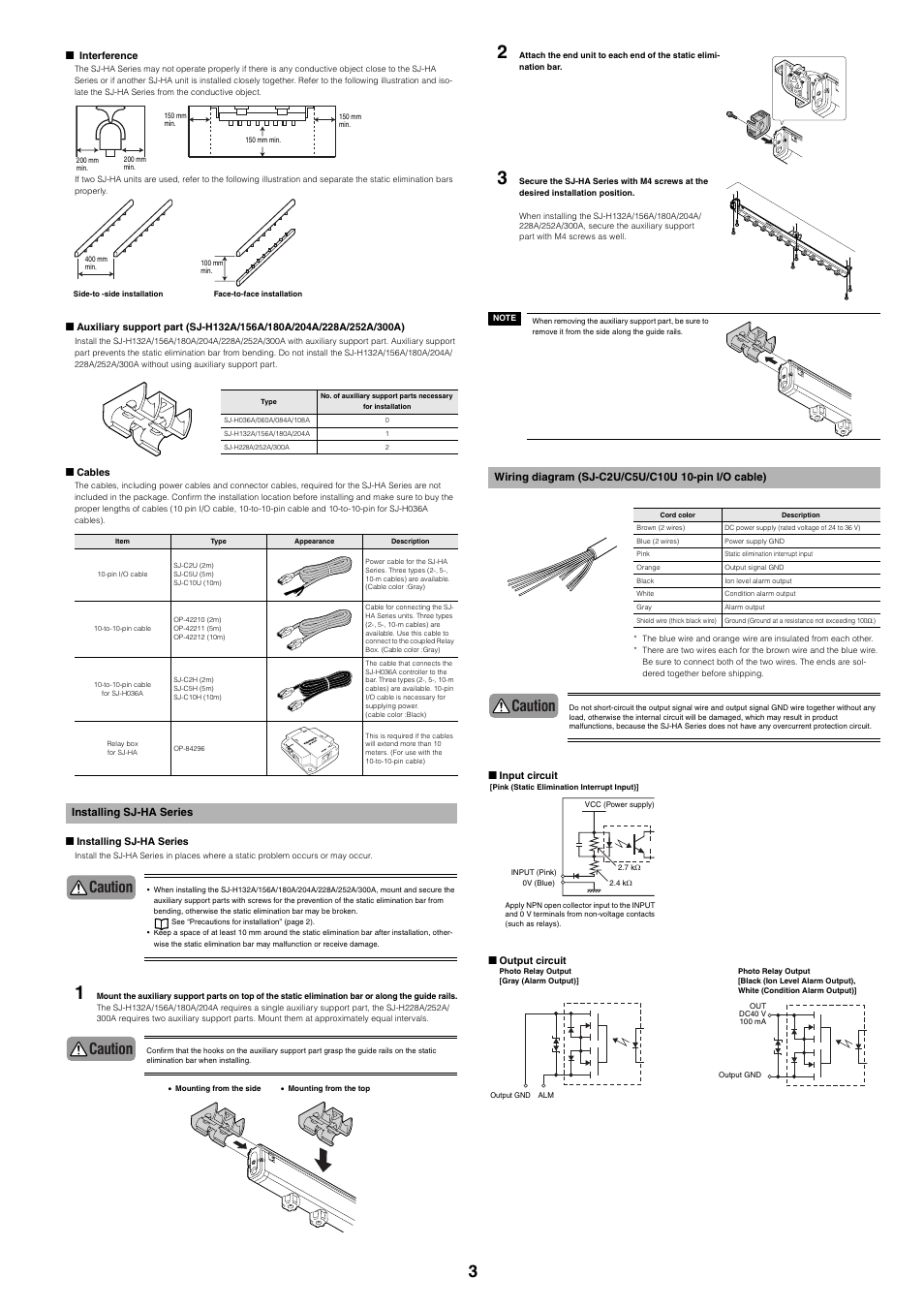 Installing sj-ha series, Wiring diagram (sj-c2u/c5u/c10u 10-pin i/o cable), Caution | KEYENCE SJ-HA Series User Manual | Page 3 / 12