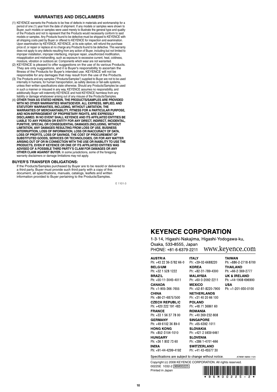 KEYENCE SJ-F036 User Manual | Page 10 / 10