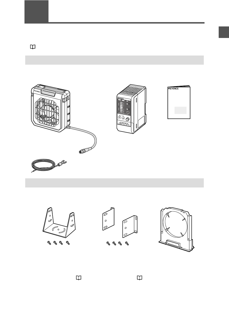 2 checking the contents of the package, Package contents, Options | Checking the contents of the package -3, Package contents -3 options -3, Checking the contents of the package, Package contents options | KEYENCE SJ-F100W/100/010 User Manual | Page 15 / 56