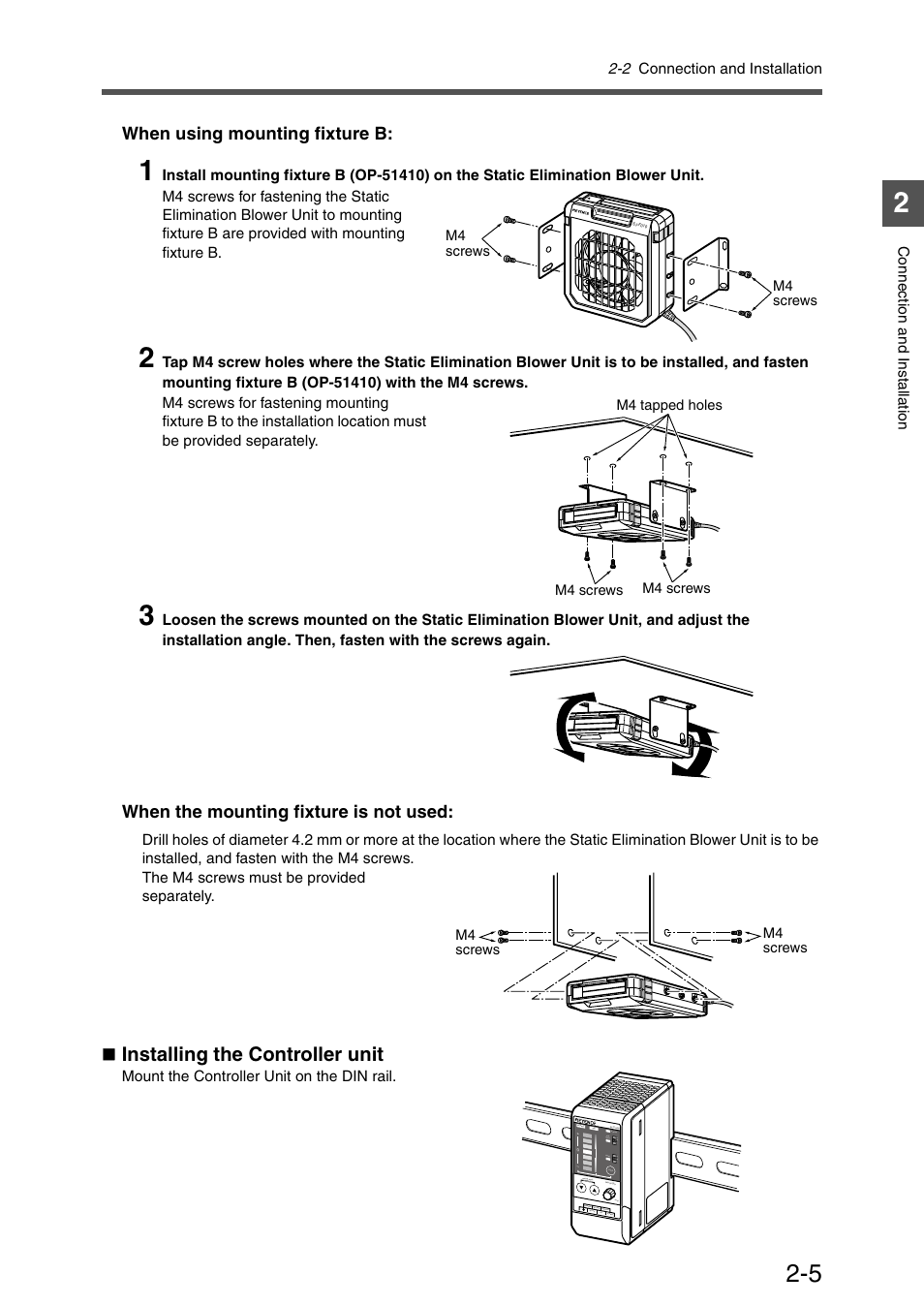 Installing the controller unit, When using mounting fixture b, When the mounting fixture is not used | KEYENCE SJ-F100W/100/010 User Manual | Page 23 / 56