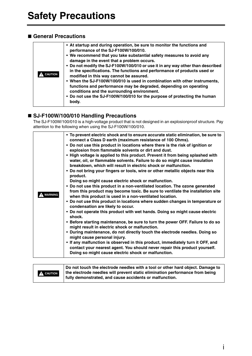 Safety precautions | KEYENCE SJ-F100W/100/010 User Manual | Page 3 / 56