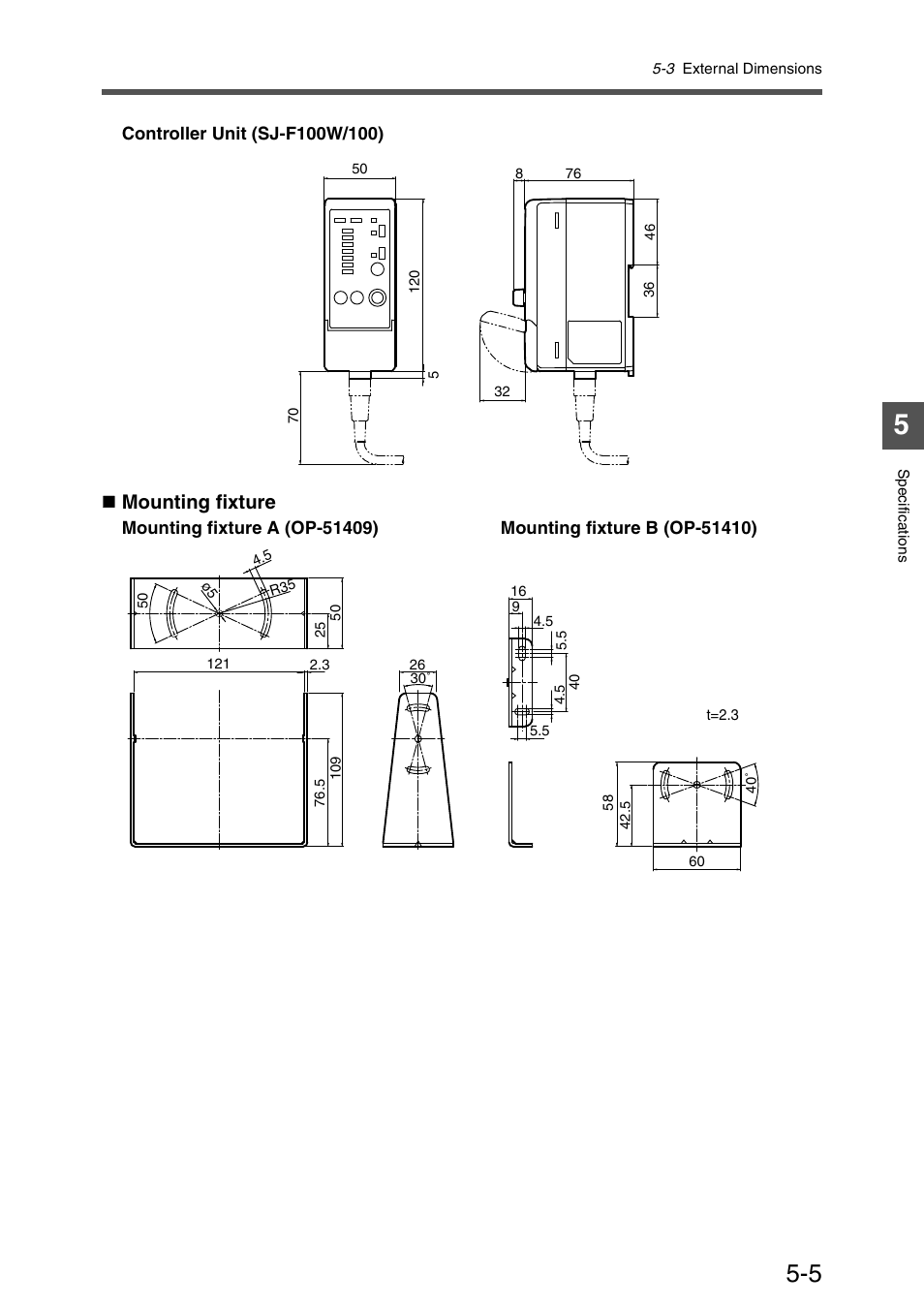 Mounting fixture | KEYENCE SJ-F100W/100/010 User Manual | Page 41 / 56