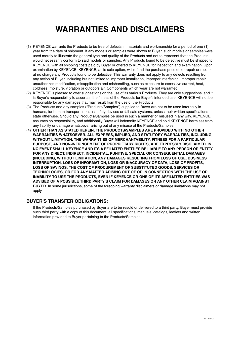 Warranties and disclaimers | KEYENCE SJ-F100W/100/010 User Manual | Page 55 / 56