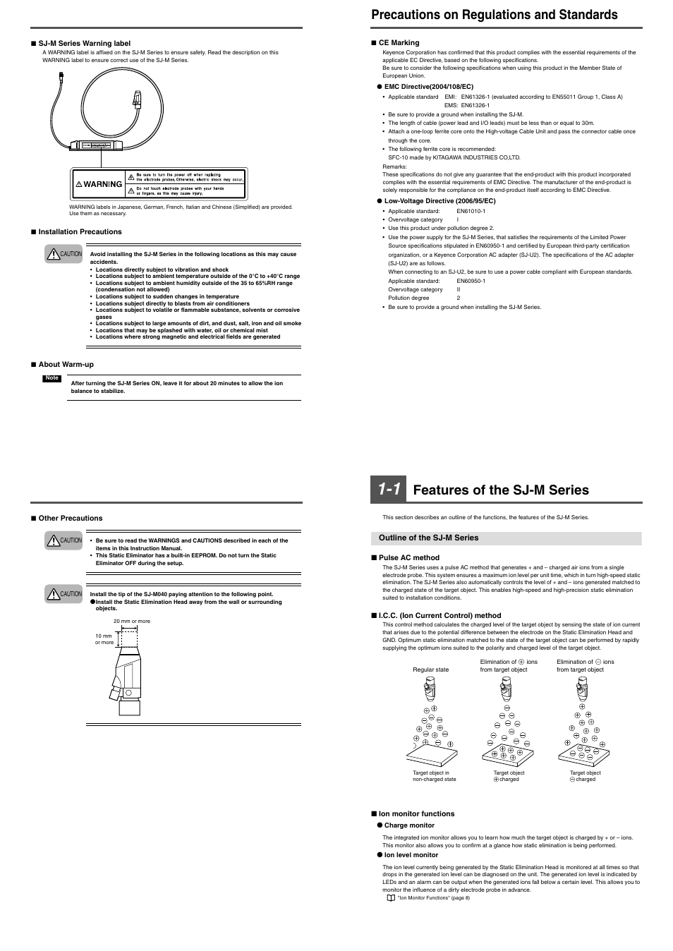 Precautions on regulations and standards, 1 features of the sj-m series, Outline of the sj-m series | Features of the sj-m series | KEYENCE SJ-M400 User Manual | Page 2 / 14