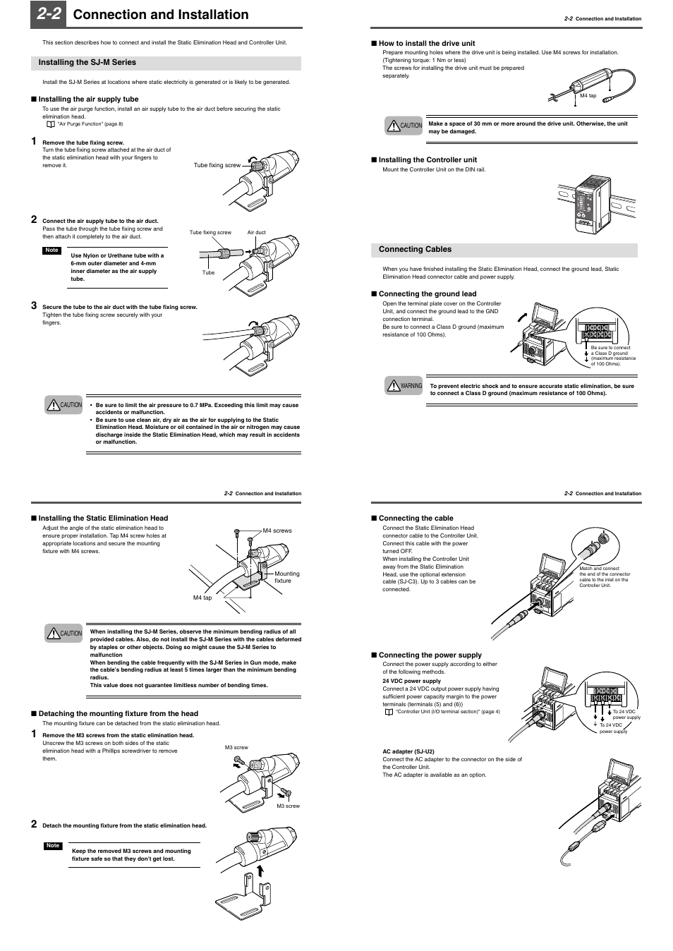 2 connection and installation, Installing the sj-m series, Connecting cables | Connection and installation | KEYENCE SJ-M400 User Manual | Page 5 / 14