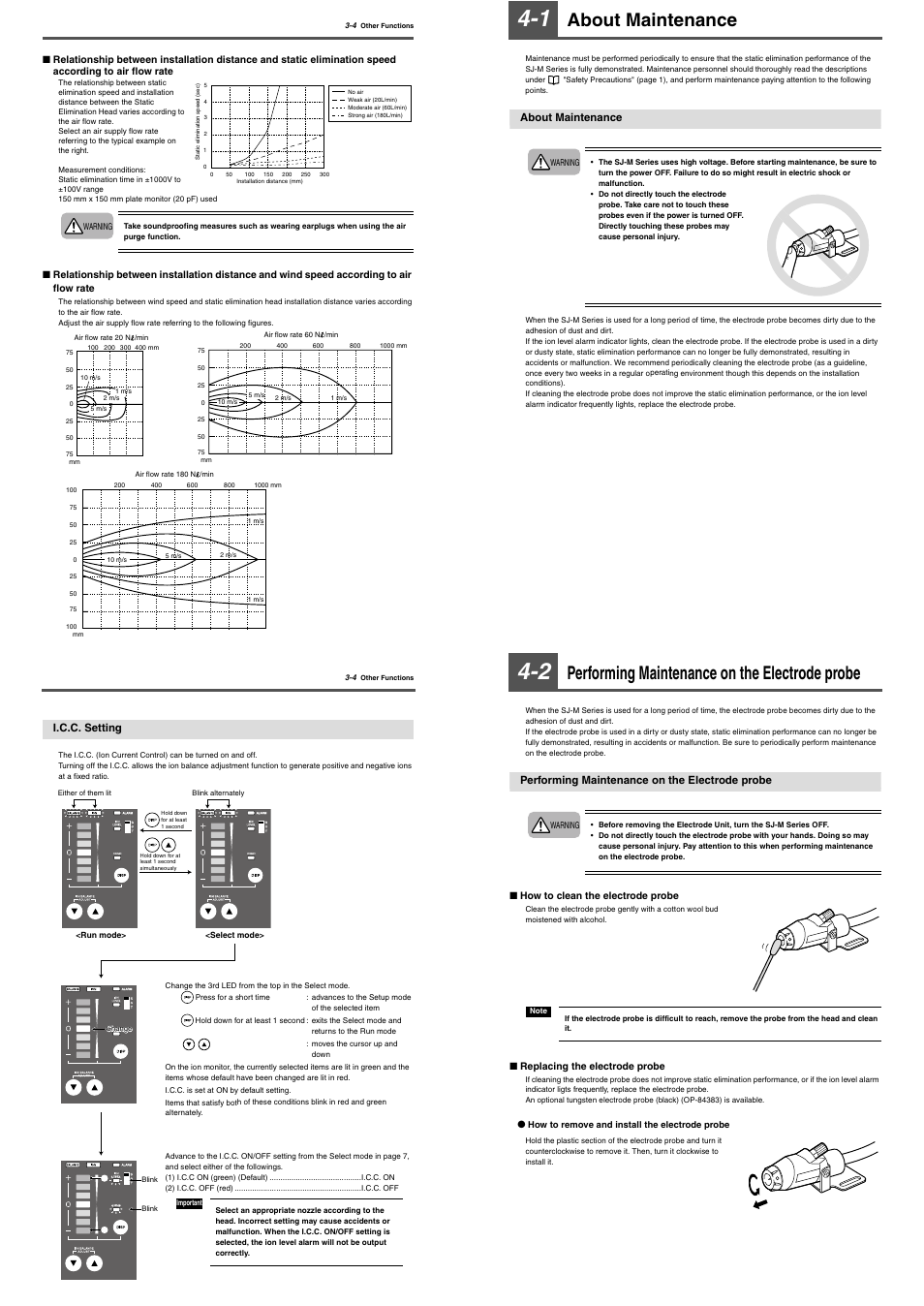 I.c.c. setting, 1 about maintenance, About maintenance | 2 performing maintenance on the electrode probe, Performing maintenance on the electrode probe | KEYENCE SJ-M400 User Manual | Page 9 / 14