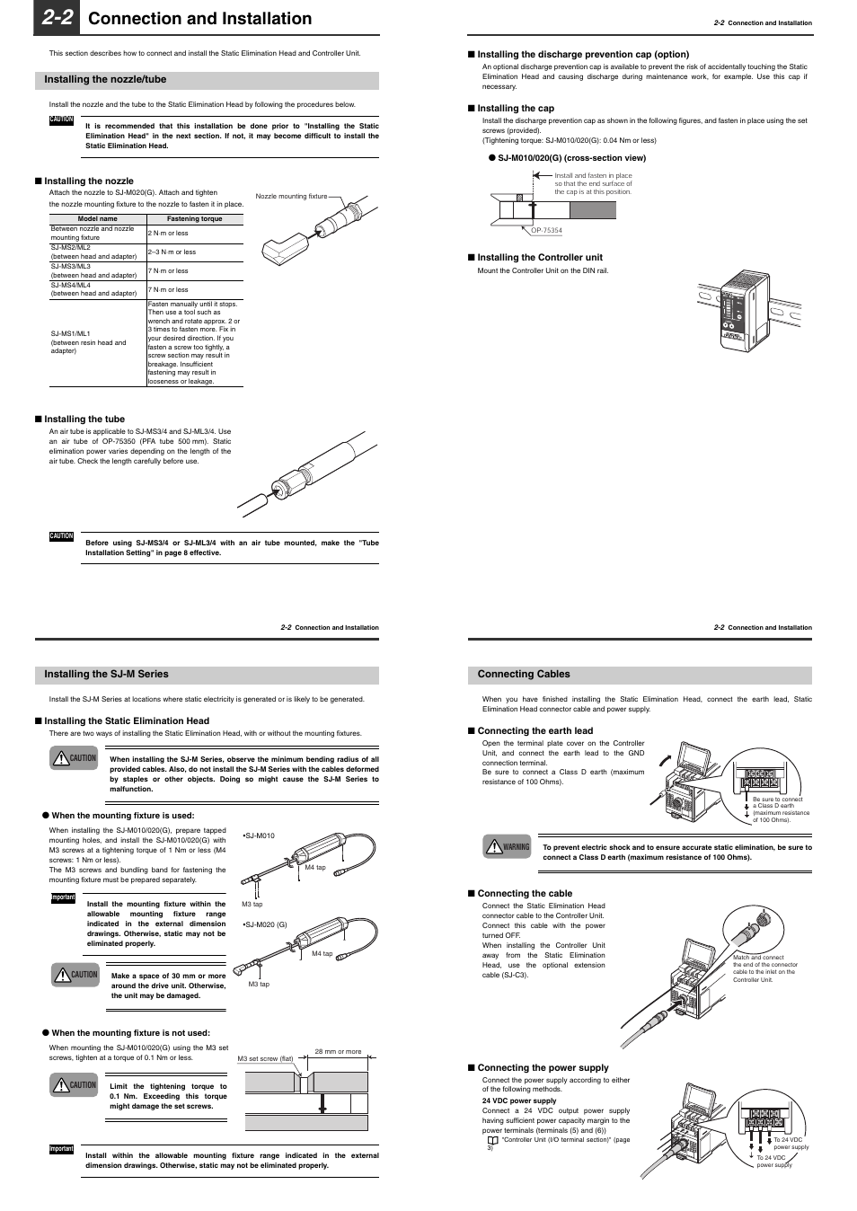 2 connection and installation, Installing the nozzle/tube, Installing the sj-m series | Connecting cables, Connection and installation | KEYENCE SJ-M200 User Manual | Page 7 / 16