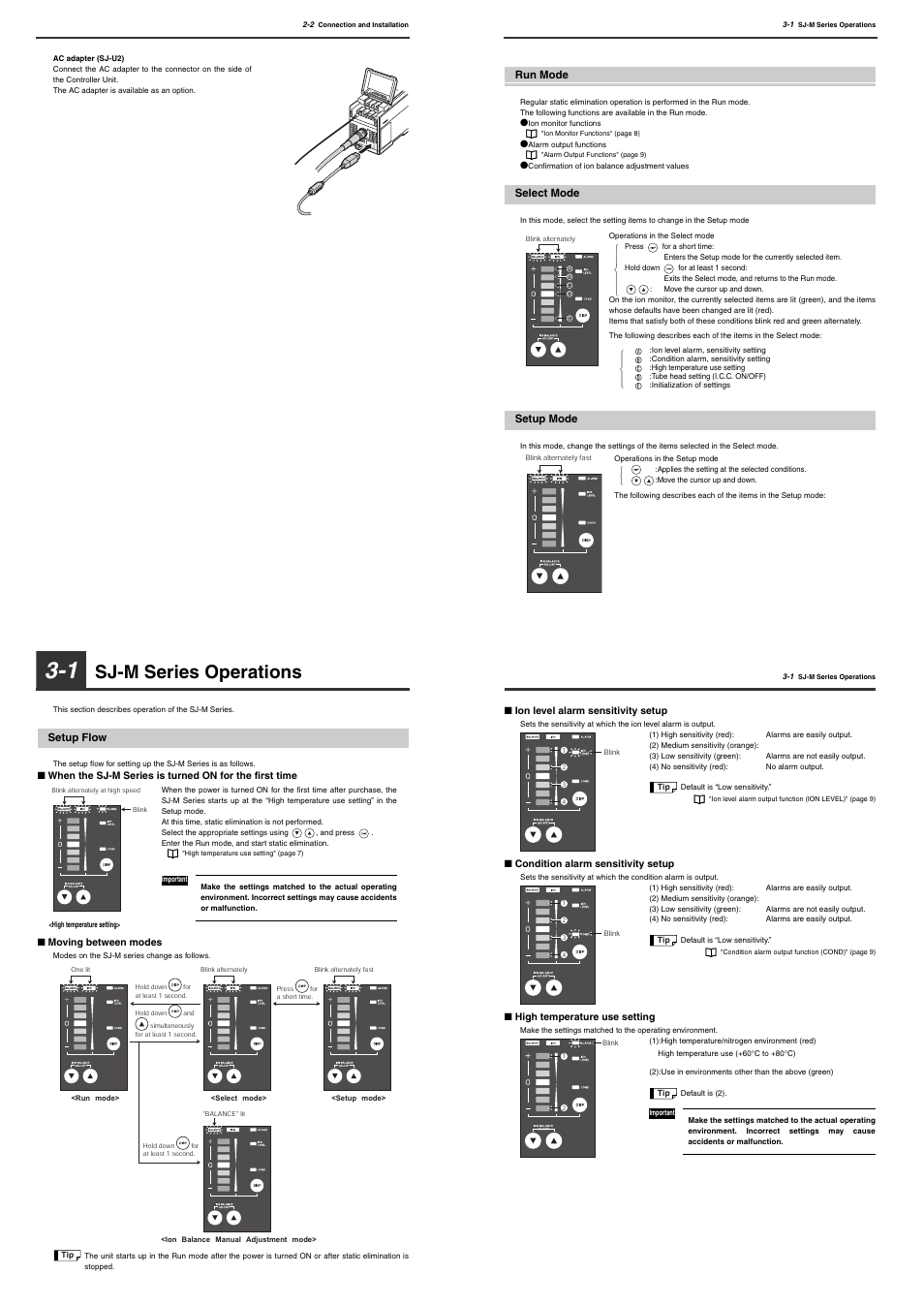 1 sj-m series operations, Setup flow, Run mode | Select mode, Setup mode, Sj-m series operations | KEYENCE SJ-M200 User Manual | Page 8 / 16