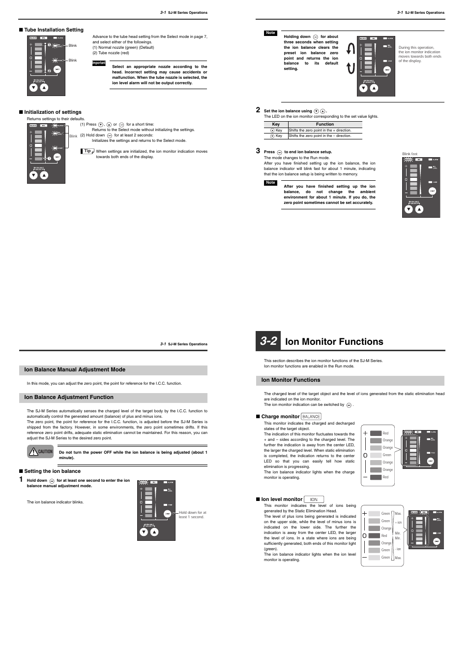Ion balance manual adjustment mode, Ion balance adjustment function, 2 ion monitor functions | Ion monitor functions | KEYENCE SJ-M200 User Manual | Page 9 / 16