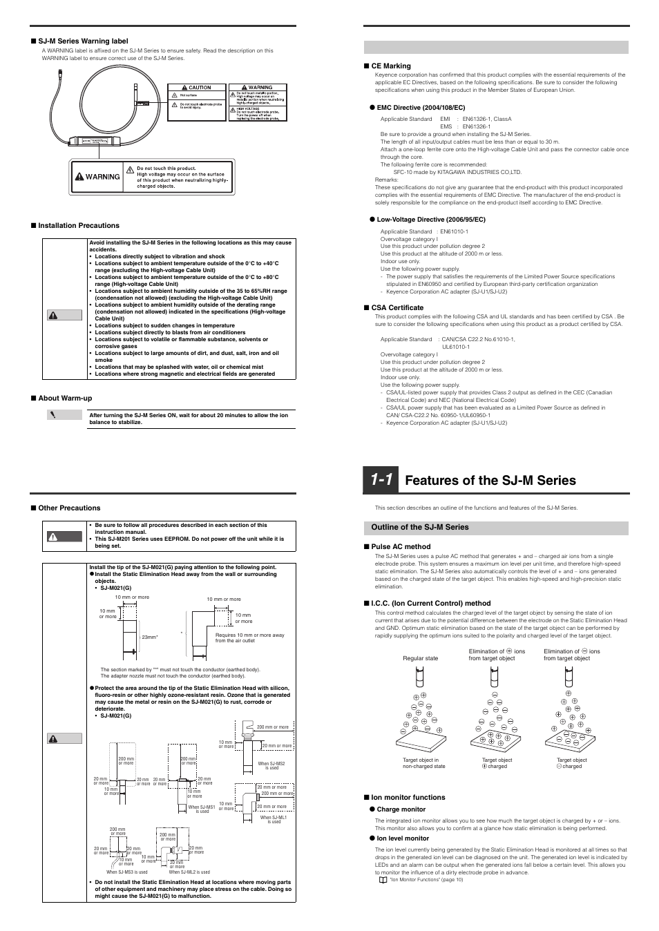 Precautions on regulations and standards, 1 features of the sj-m series, Outline of the sj-m series | Features of the sj-m series | KEYENCE SJ-M201 User Manual | Page 2 / 16