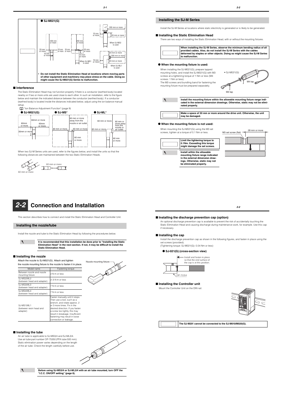 2 connection and installation, Installing the nozzle/tube, Installing the sj-m series | Connection and installation | KEYENCE SJ-M201 User Manual | Page 6 / 16