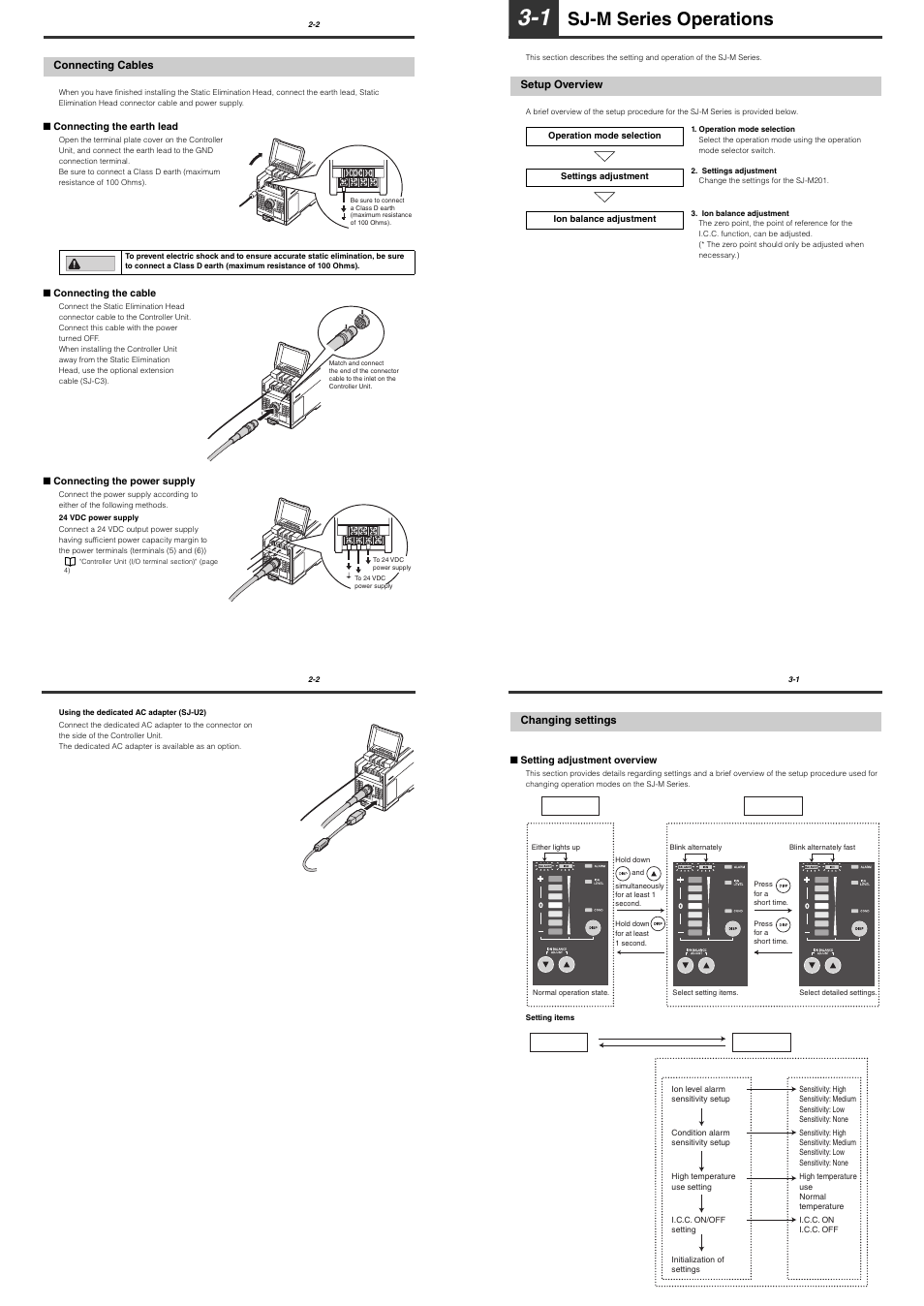 Connecting cables, 1 sj-m series operations, Setup overview | Changing settings, Sj-m series operations | KEYENCE SJ-M201 User Manual | Page 7 / 16