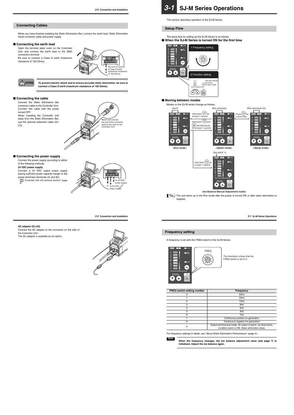 Connecting cables, 1 sj-m series operations, Setup flow | Frequency setting, Sj-m series operations | KEYENCE SJ-M300 User Manual | Page 7 / 14