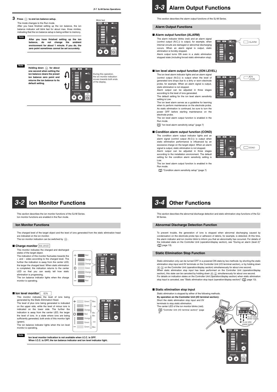 2 ion monitor functions, Ion monitor functions, 3 alarm output functions | Alarm output functions, 4 other functions, Abnormal discharge detection function, Static elimination stop function, Other functions | KEYENCE SJ-M300 User Manual | Page 9 / 14