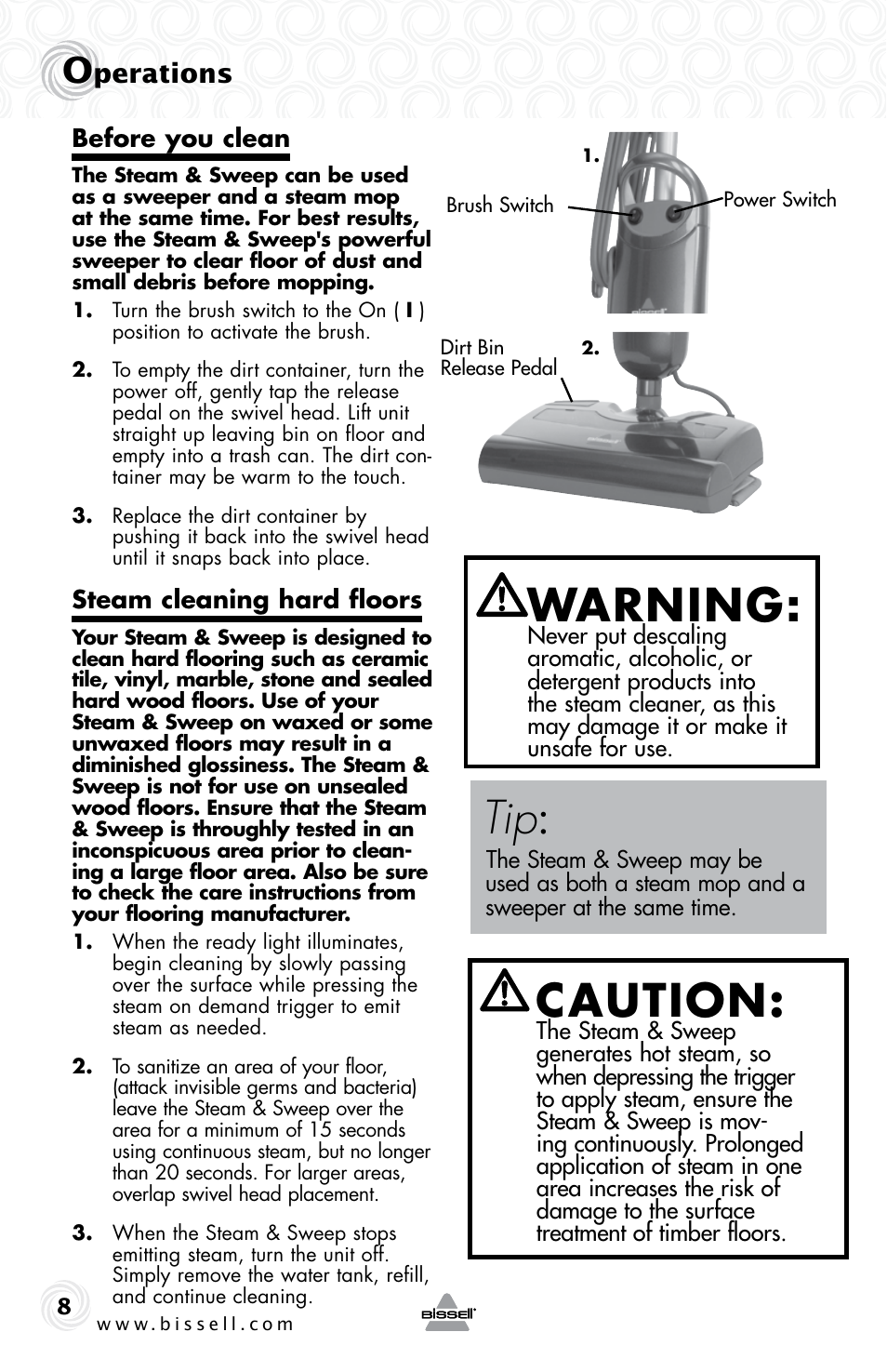 Warning, Caution, Perations | Bissell 57F4 User Manual | Page 8 / 12