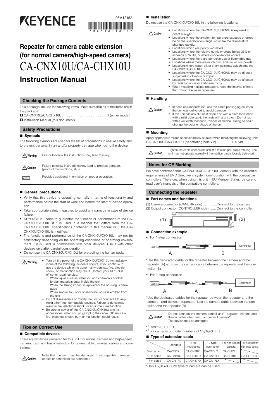 KEYENCE CA-CHX10U User Manual | 4 pages