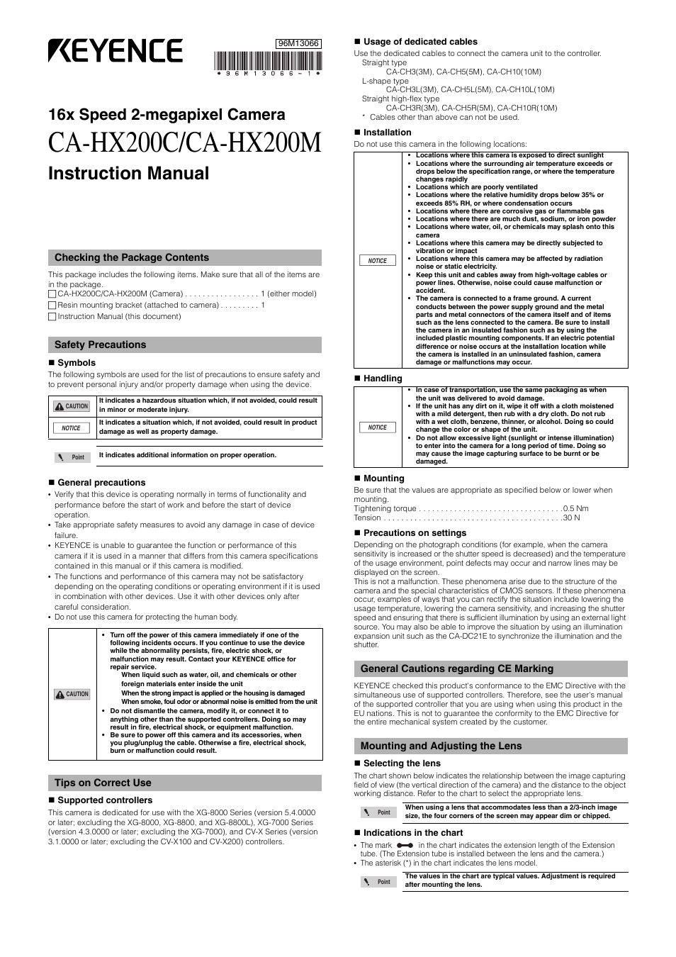 KEYENCE CA-HX200M User Manual | 2 pages