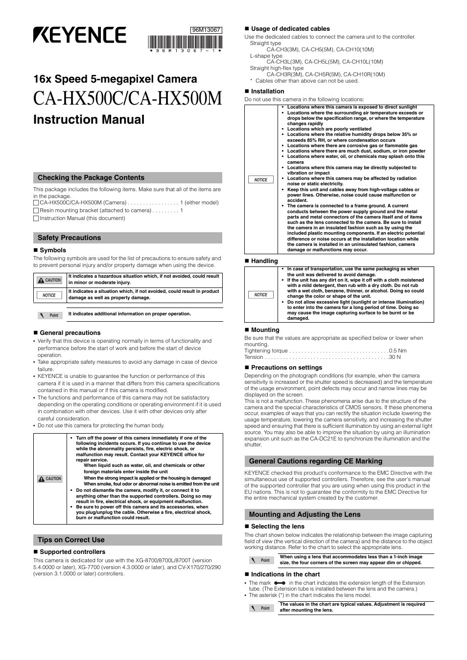 KEYENCE CA-HX500M User Manual | 2 pages