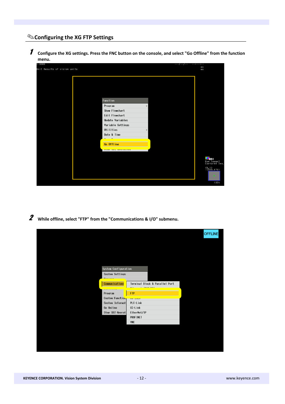 Configuring the xg ftp settings | KEYENCE XG Series User Manual | Page 12 / 22
