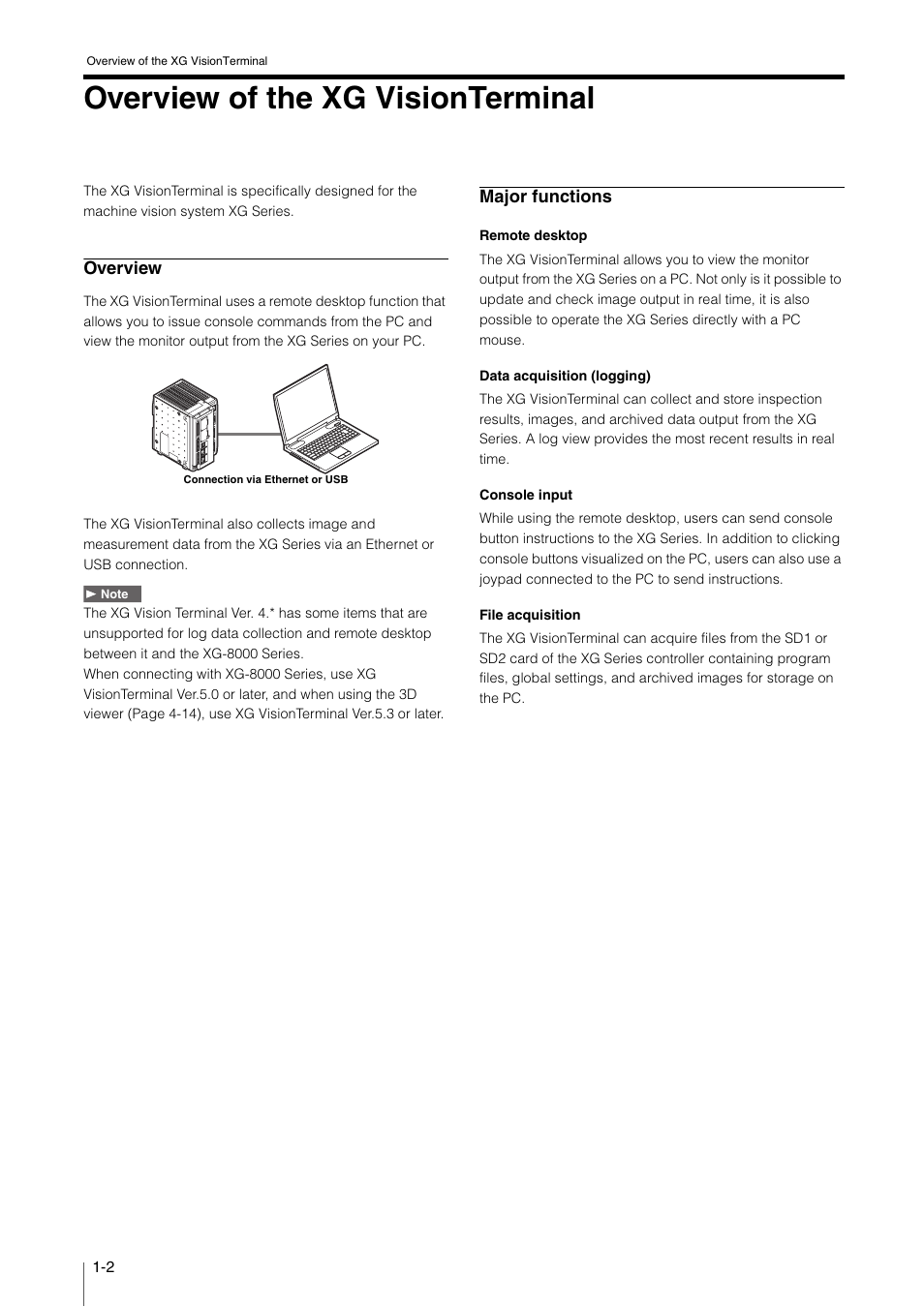 Overview of the xg visionterminal, Overview of the xg visionterminal -2, Overview | Major functions | KEYENCE XG VisionTerminal User Manual | Page 10 / 58