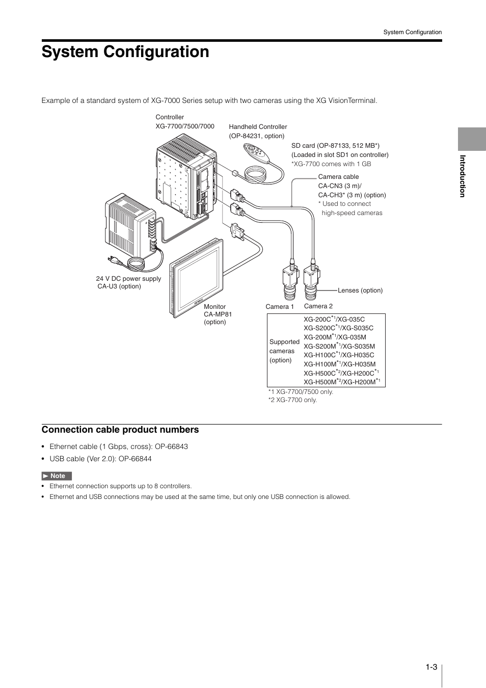 System configuration, System configuration -3, Connection cable product numbers | KEYENCE XG VisionTerminal User Manual | Page 11 / 58