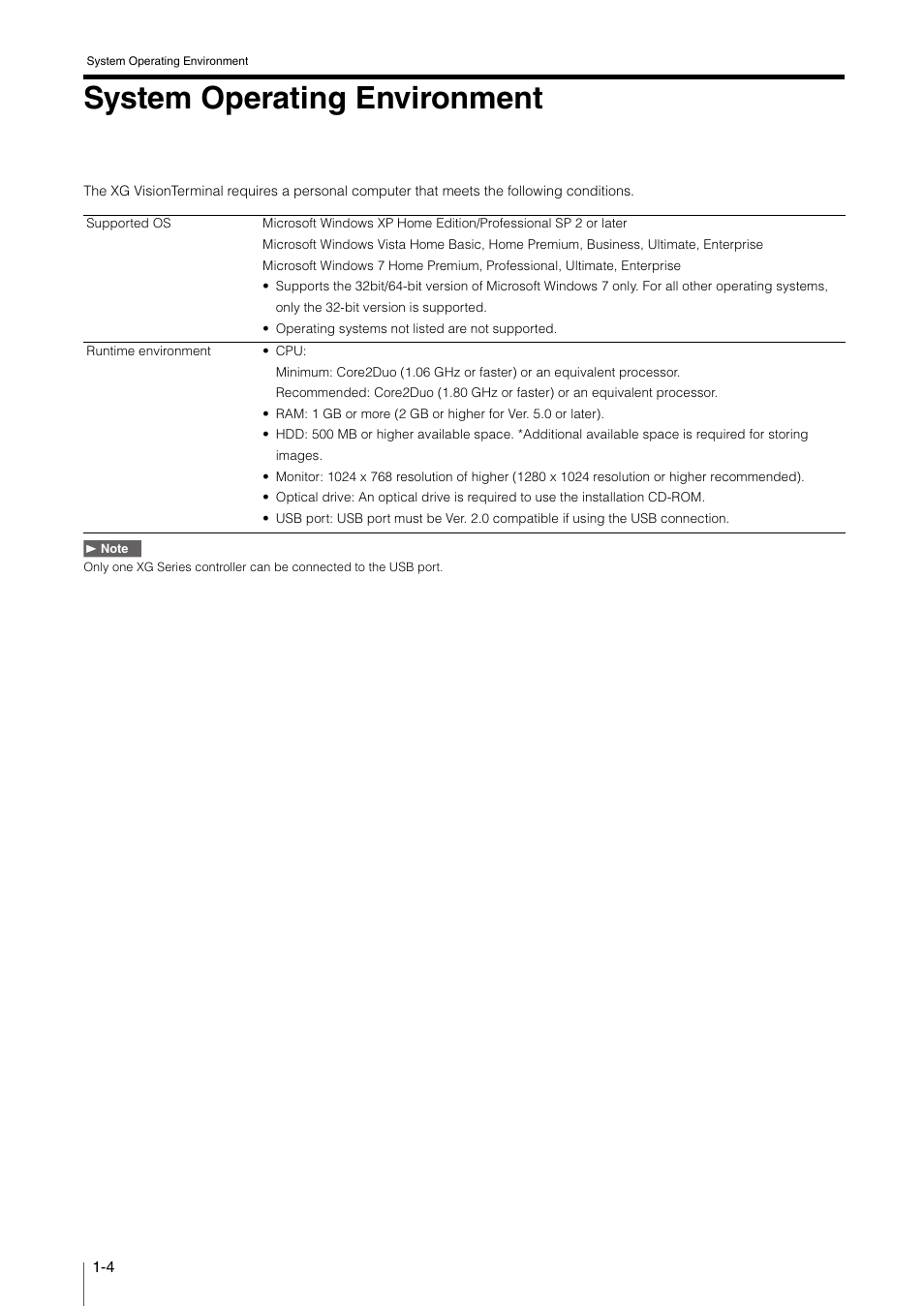 System operating environment, System operating environment -4 | KEYENCE XG VisionTerminal User Manual | Page 12 / 58