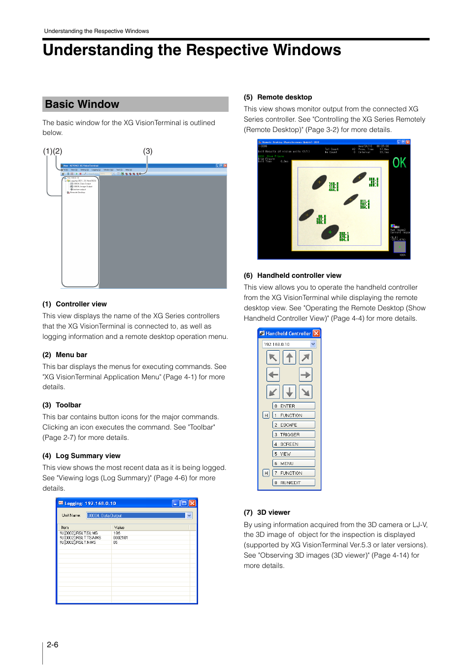 Understanding the respective windows, Basic window, Understanding the respective windows -6 | Basic window -6 | KEYENCE XG VisionTerminal User Manual | Page 18 / 58