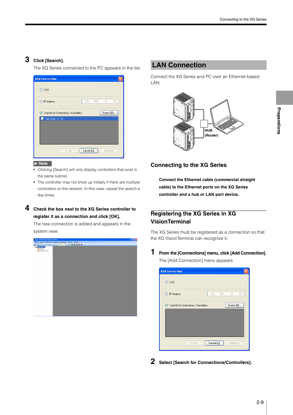 Lan connection, Lan connection -9 | KEYENCE XG VisionTerminal User Manual | Page 21 / 58