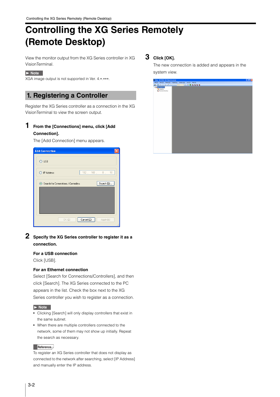 Registering a controller, Controlling the xg series remotely, Remote desktop) -2 | Registering a controller -2, E "controlling the xg series remotely | KEYENCE XG VisionTerminal User Manual | Page 26 / 58