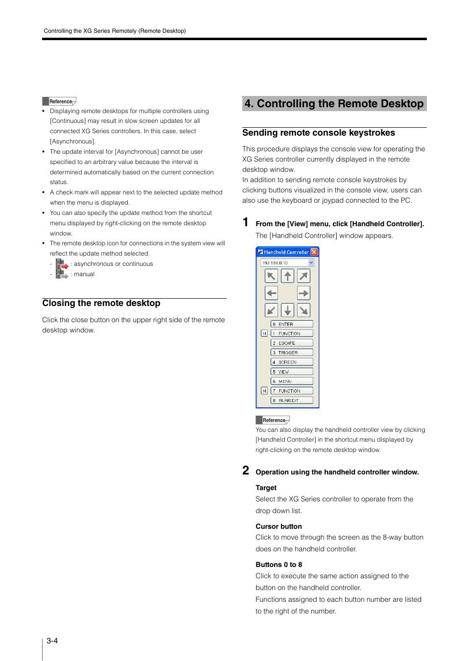 Controlling the remote desktop, Controlling the remote desktop -4, Closing the remote desktop | Sending remote console keystrokes | KEYENCE XG VisionTerminal User Manual | Page 28 / 58