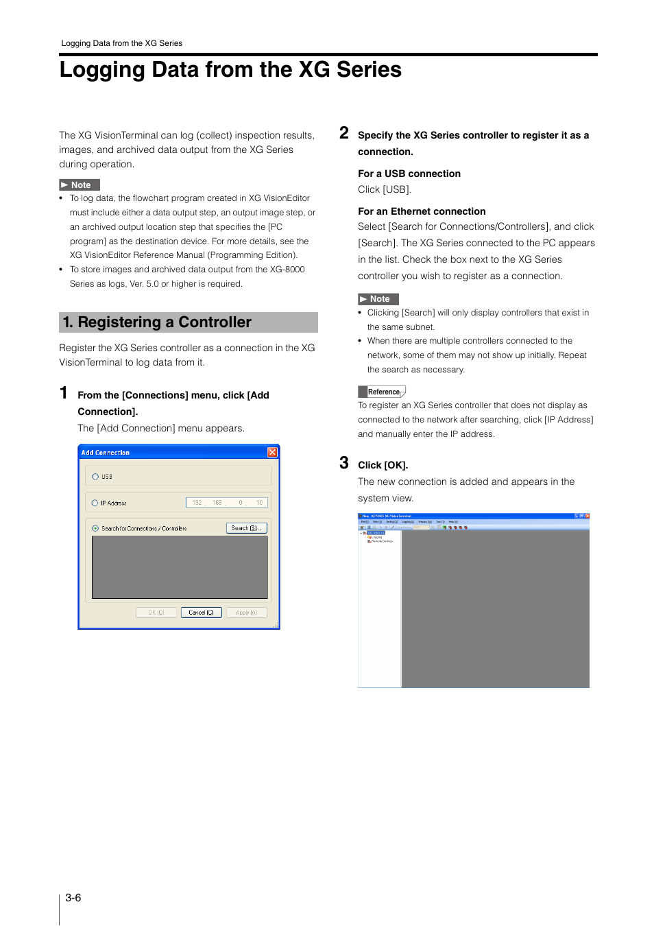 Logging data from the xg series, Registering a controller, Logging data from the xg series -6 | Registering a controller -6 | KEYENCE XG VisionTerminal User Manual | Page 30 / 58