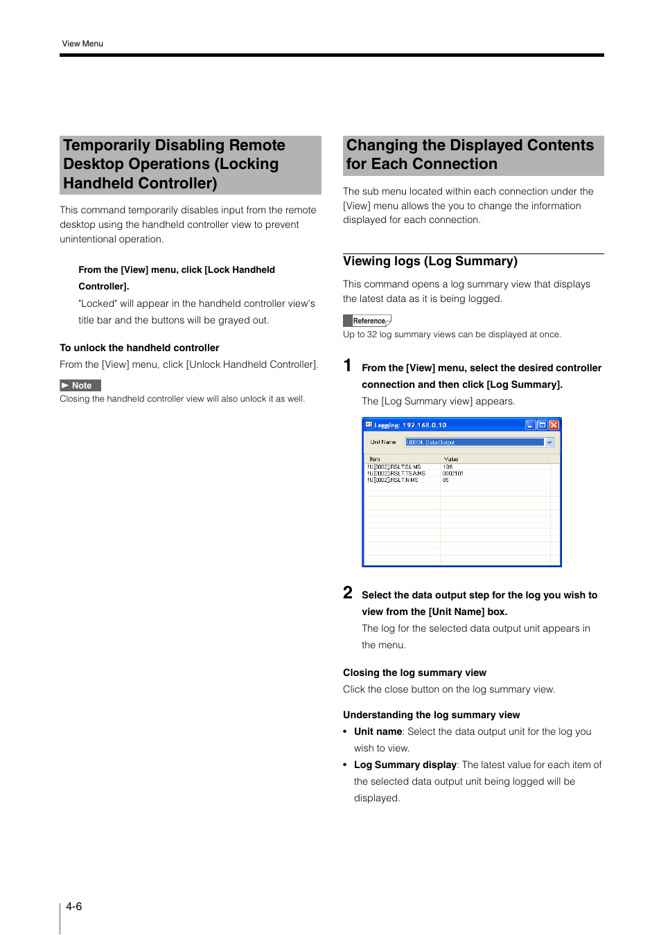 Temporarily disabling remote desktop, Operations (locking handheld controller) -6, Changing the displayed contents for each | Connection -6 | KEYENCE XG VisionTerminal User Manual | Page 38 / 58