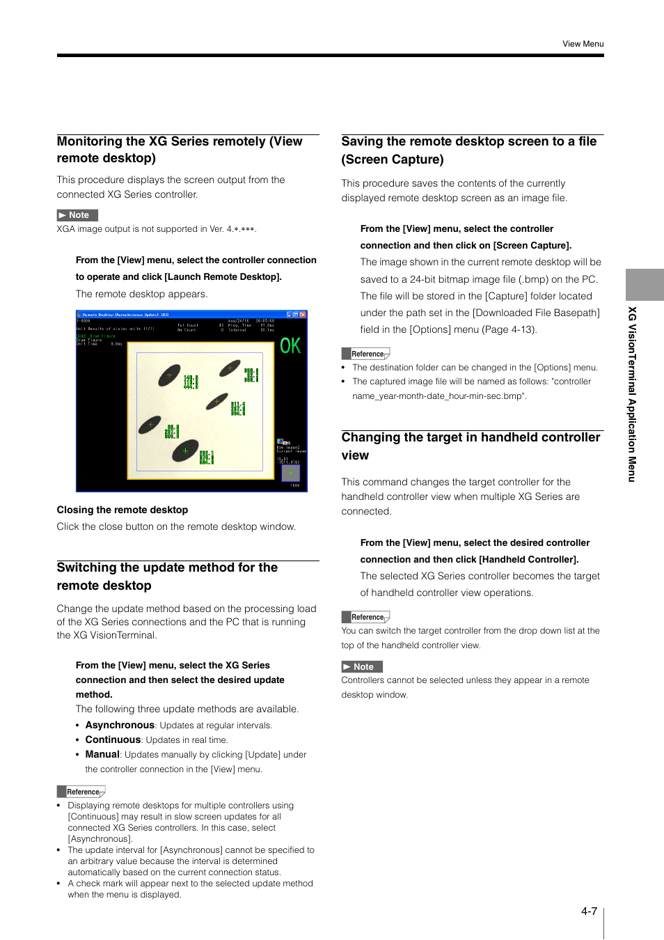 Switching the update method for the remote desktop, Changing the target in handheld controller view | KEYENCE XG VisionTerminal User Manual | Page 39 / 58