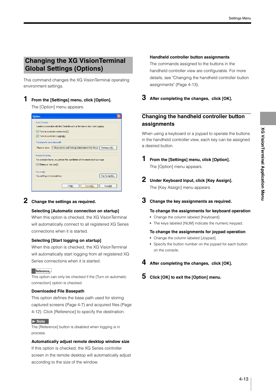 Changing the xg visionterminal global, Settings (options) -13 | KEYENCE XG VisionTerminal User Manual | Page 45 / 58