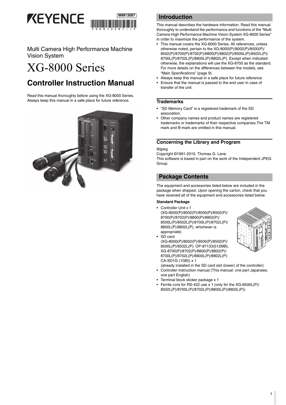 KEYENCE XG-8000 Series User Manual | 12 pages