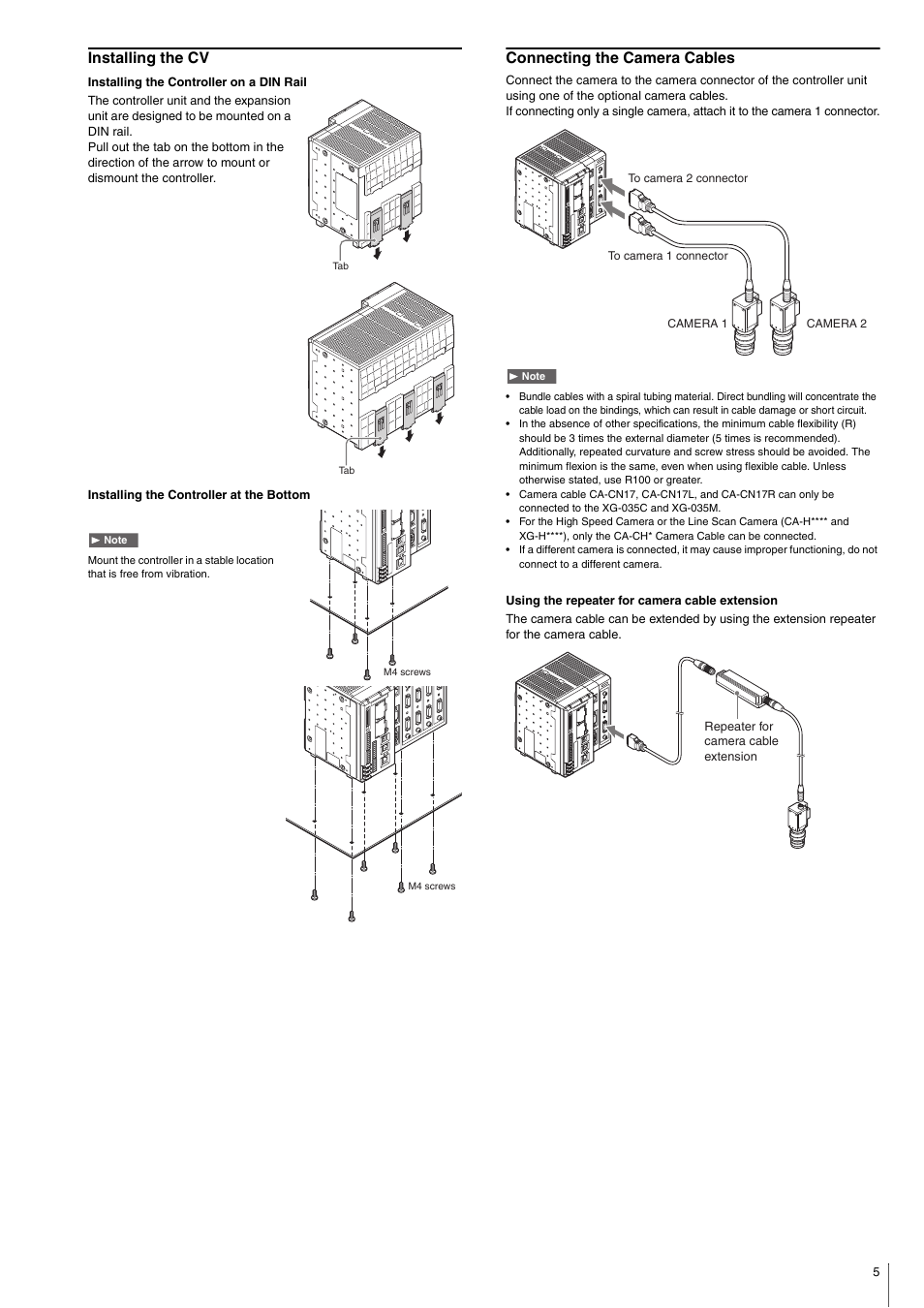 Installing the cv, Connecting the camera cables | KEYENCE XG-8000 Series User Manual | Page 5 / 12