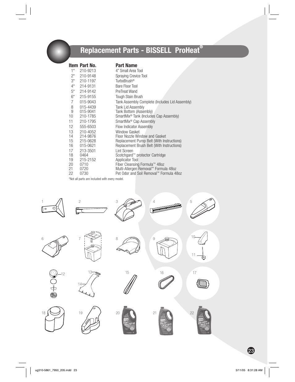 Replacement parts - bissell proheat | Bissell 7950 User Manual | Page 23 / 24