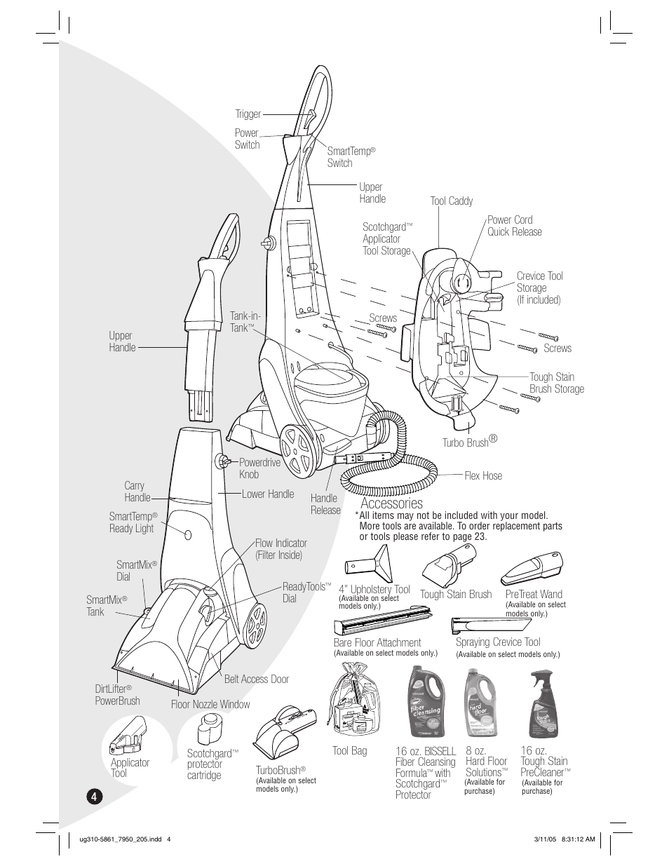 Accessories, 16 oz. tough stain precleaner | Bissell 7950 User Manual | Page 4 / 24