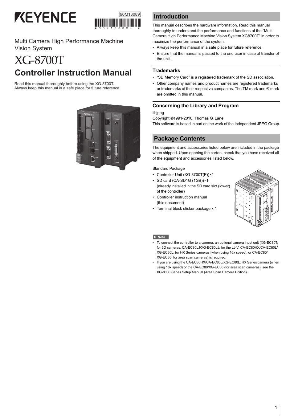 KEYENCE XG-8700T User Manual | 12 pages