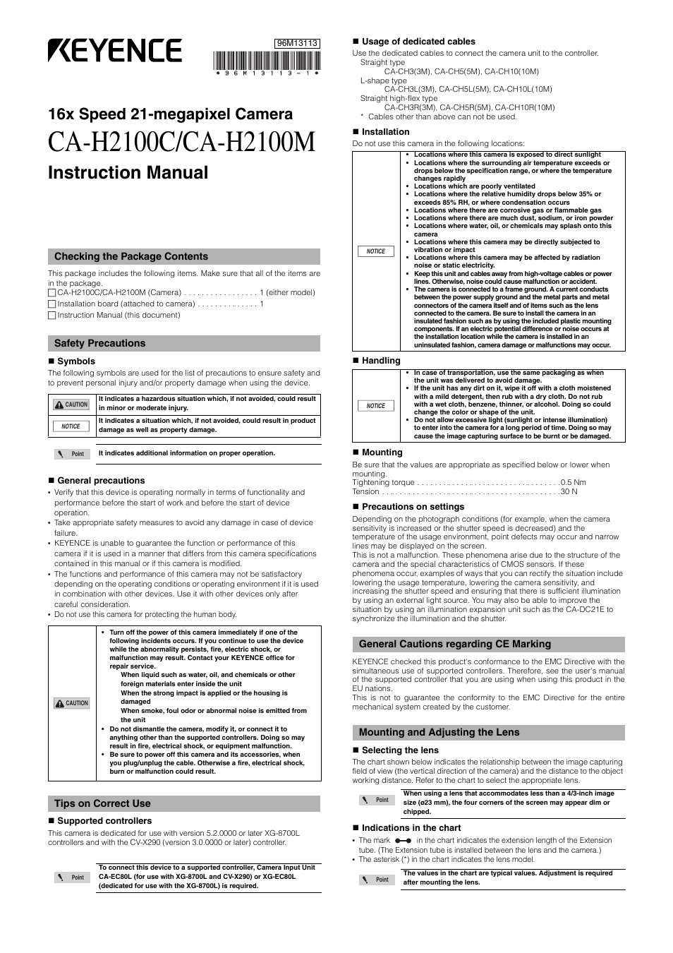 KEYENCE CA-H2100M User Manual | 2 pages